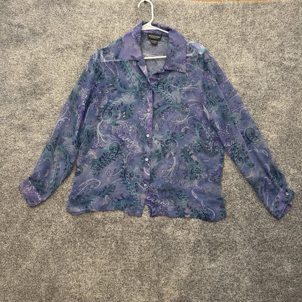 Notations Sheer Button Up Blouse M Paisley Vintage Y2K Festival Boho Layering